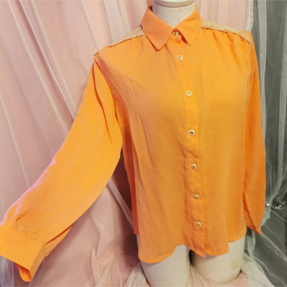 Orange Blouse Small TRALALA Liz Lisa Japan Bright Party Long Sleeve Prom Fashion - Picture 1 of 16